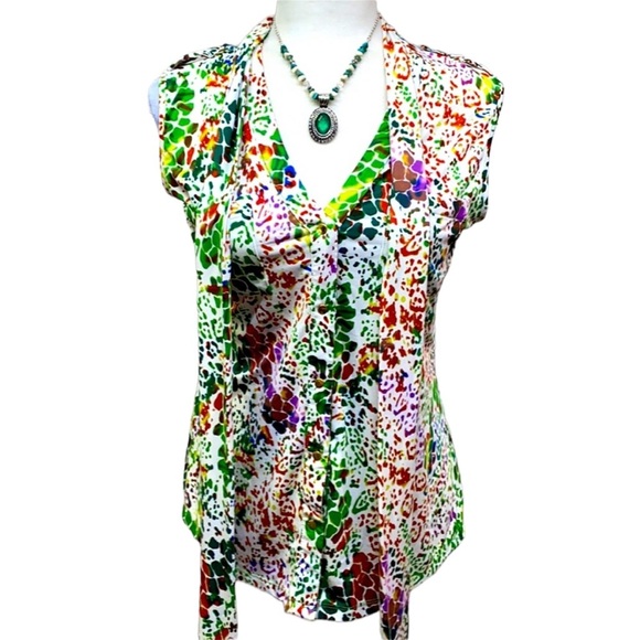 MaxSport Paint Splatter Scarf Collar Blouse - Picture 1 of 4